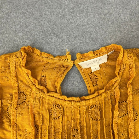 Forever That Girl Mustard Yellow Eyelet Ruffle Sleeve Top Women Size Large - Picture 2 of 13